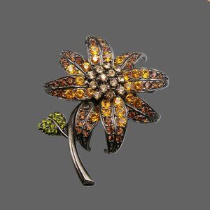Vintage Joan Rivers Large Flower Brooch, Amber Topaz Citrine Crystals, Autumn Co